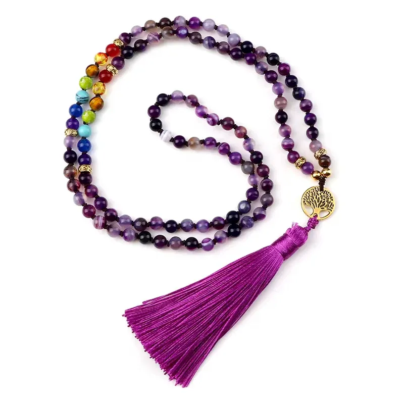 Collier 7 Chakras et Mala en Agate – Harmonie et Stabilité