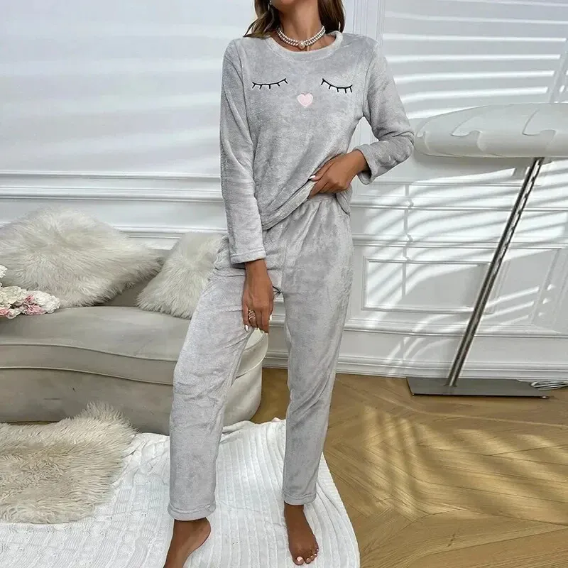 Pyjama polaire deux pièces mignon et épais pour femme – Image 2